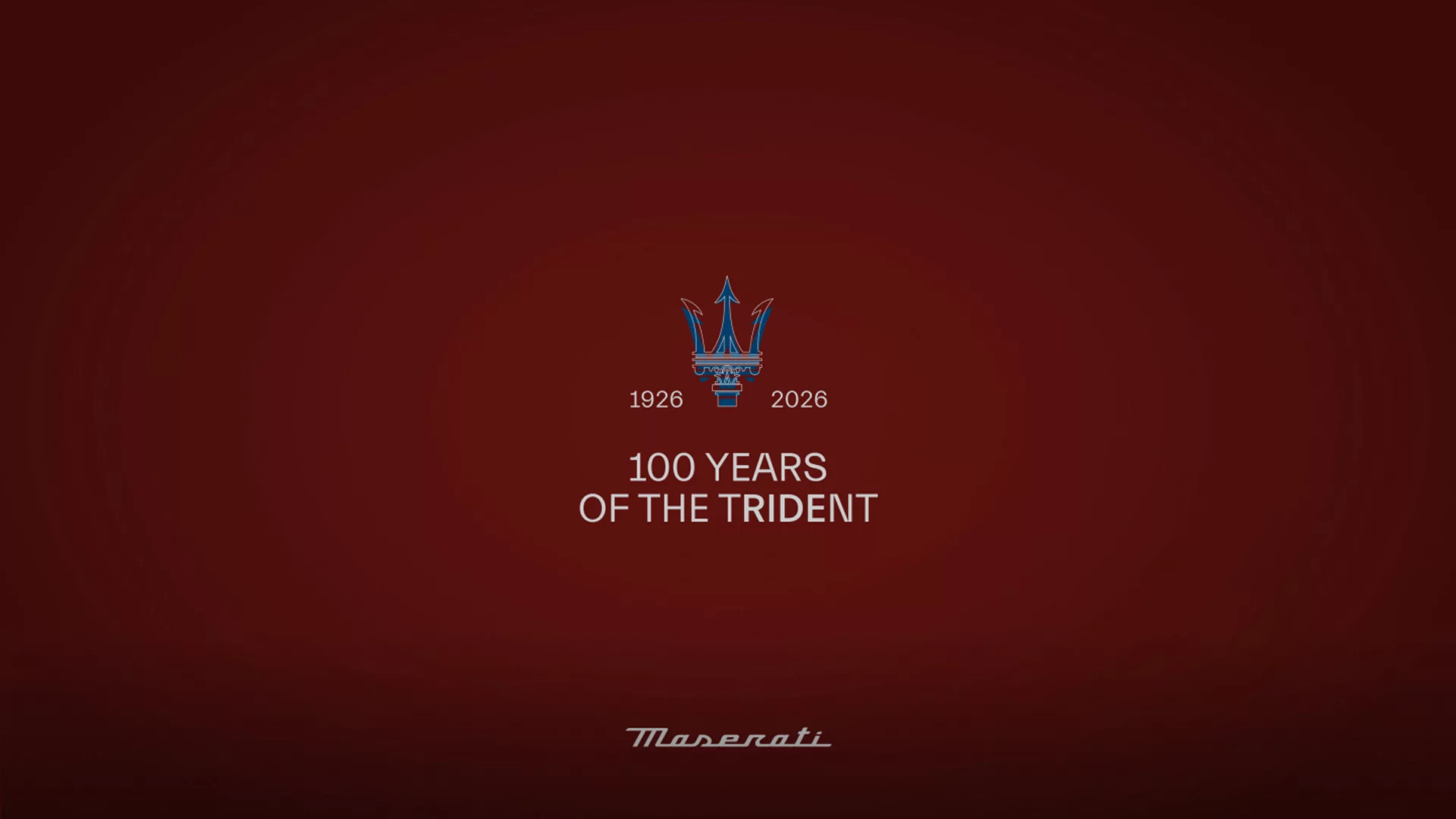 Maserati’s 1926–2026 centenary graphic, distinct from its standard badge