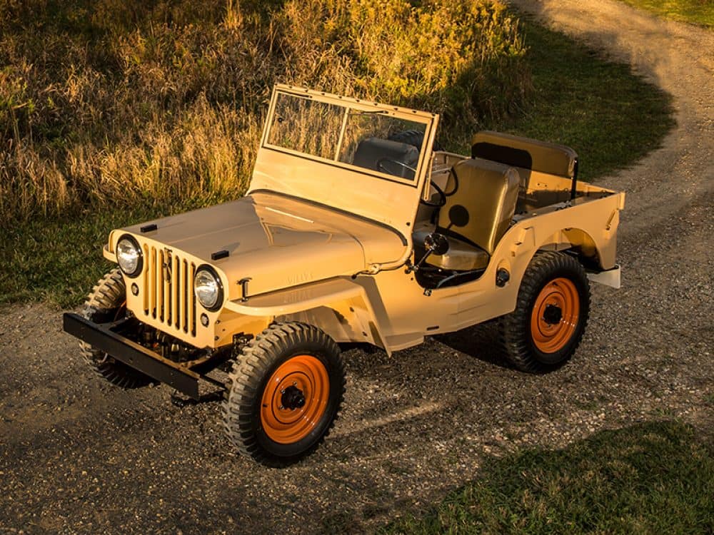 Official archive photograph of the civilian Jeep CJ-2A and its seven-slot grille, introduced in 1945